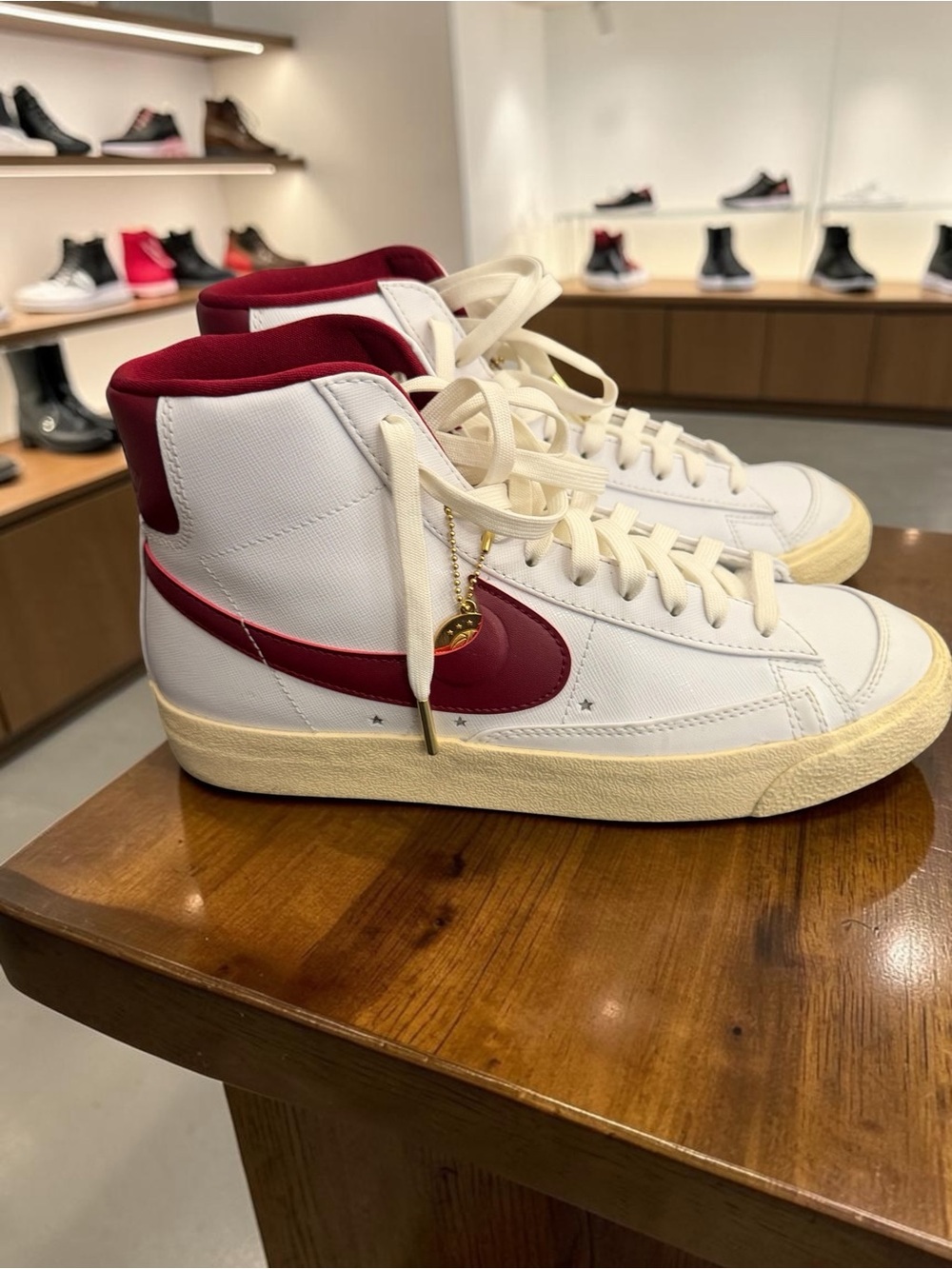 Nike High-Top Sneakers White & Maroon Swoosh
